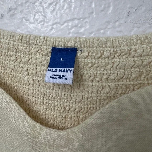 Old Navy Butter Yellow Linen Blend Smocked Back Midi Dress with Pockets Large - Picture 2 of 12